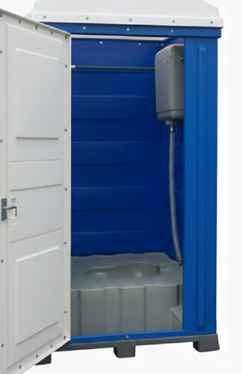 Portable squat toilet Model 2010 interior showing Alaturka squat pan and open door