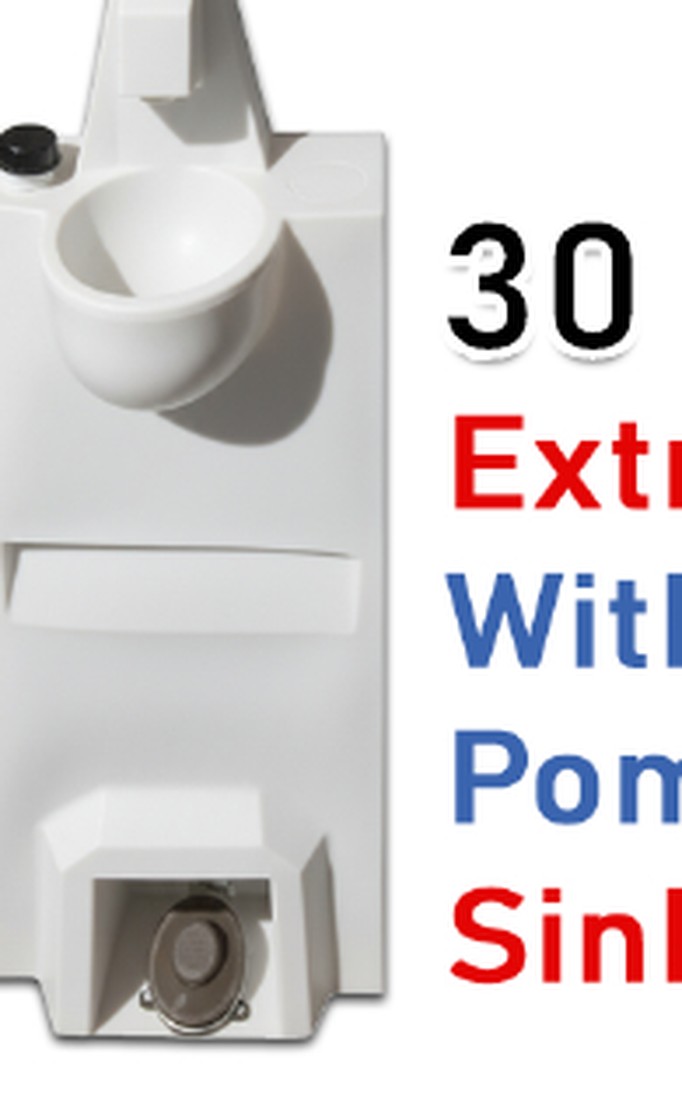 Portable toilet Model 2040F foot-pump sink and 30 L tank detail